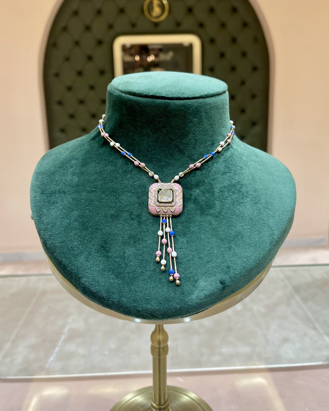 Pink Enamel & Polki Pendant
