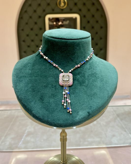 Pink Enamel & Polki Pendant